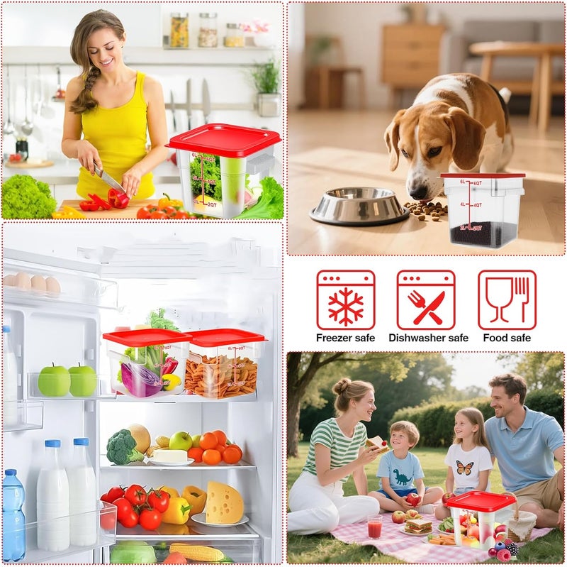 WELKOR 2 Pack Square Food Storage Container With Lid,2-12 Quart Commercial Storage Box With Scale & Handle,Cake Making,Dough Marinating Meat,Kitchen Supplies (6 Quart) - Image 4